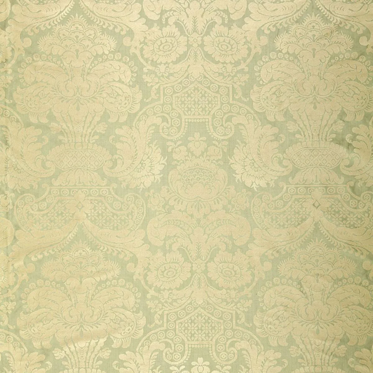 Schumacher 174420 Padova Damask Print Sea Glass fabric swatch