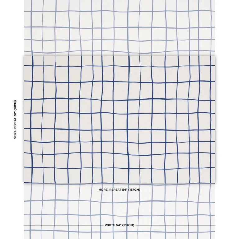 Schumacher 180295 Painterly Windowpane Navy fabric swatch