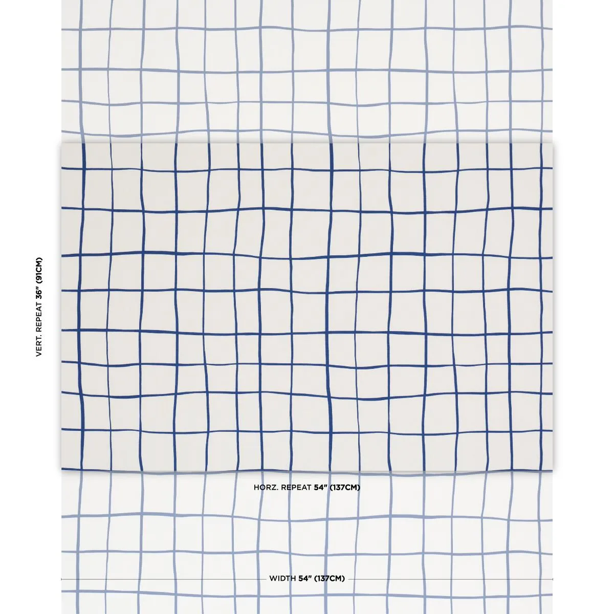 Schumacher 180295 Painterly Windowpane Navy fabric swatch