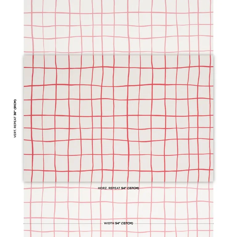 Schumacher 180293 Painterly Windowpane Red fabric swatch