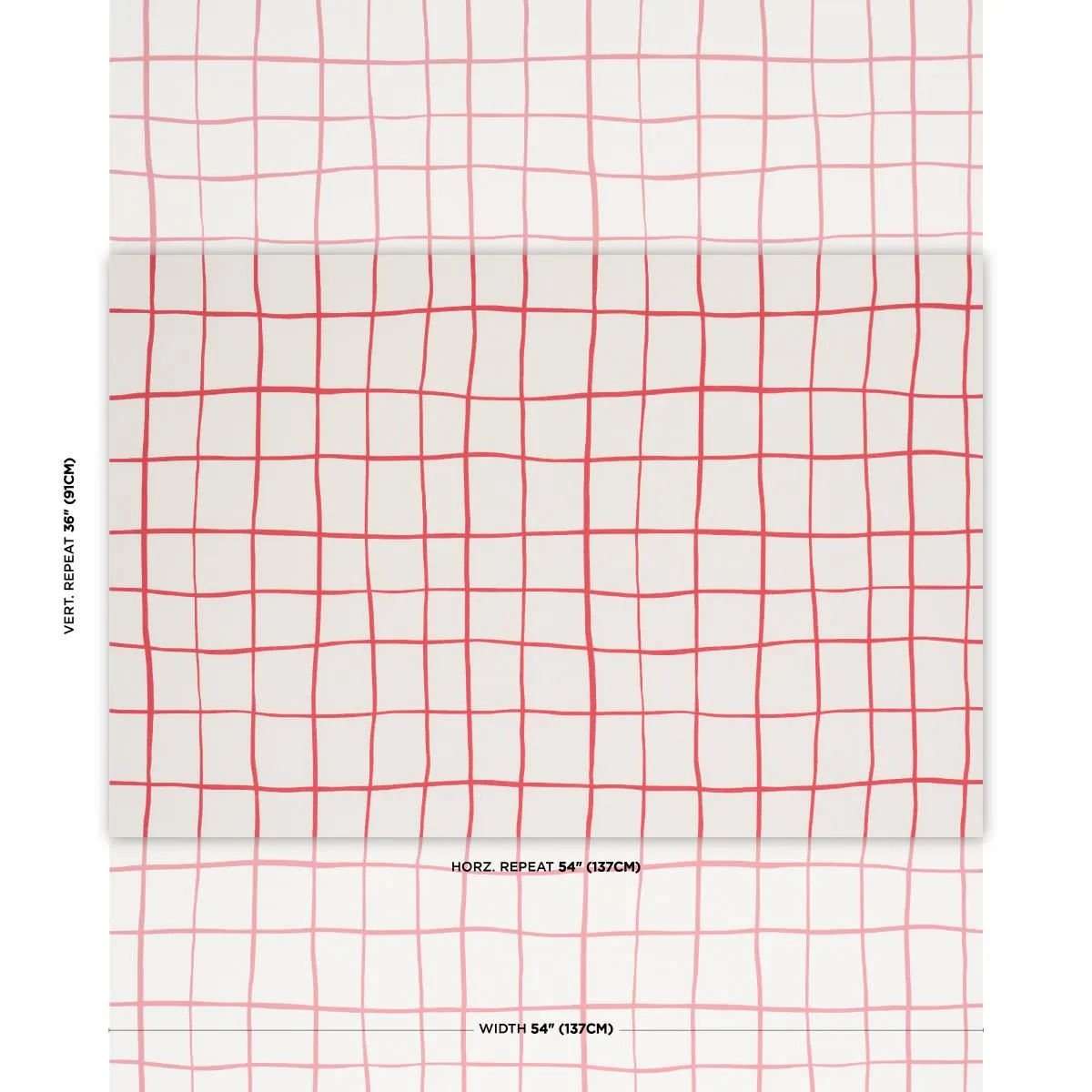 Schumacher 180293 Painterly Windowpane Red fabric swatch