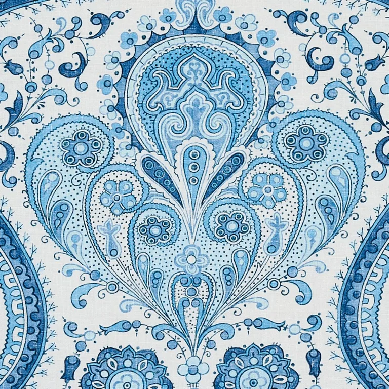 Schumacher 179860 Paisley Court Blue fabric swatch