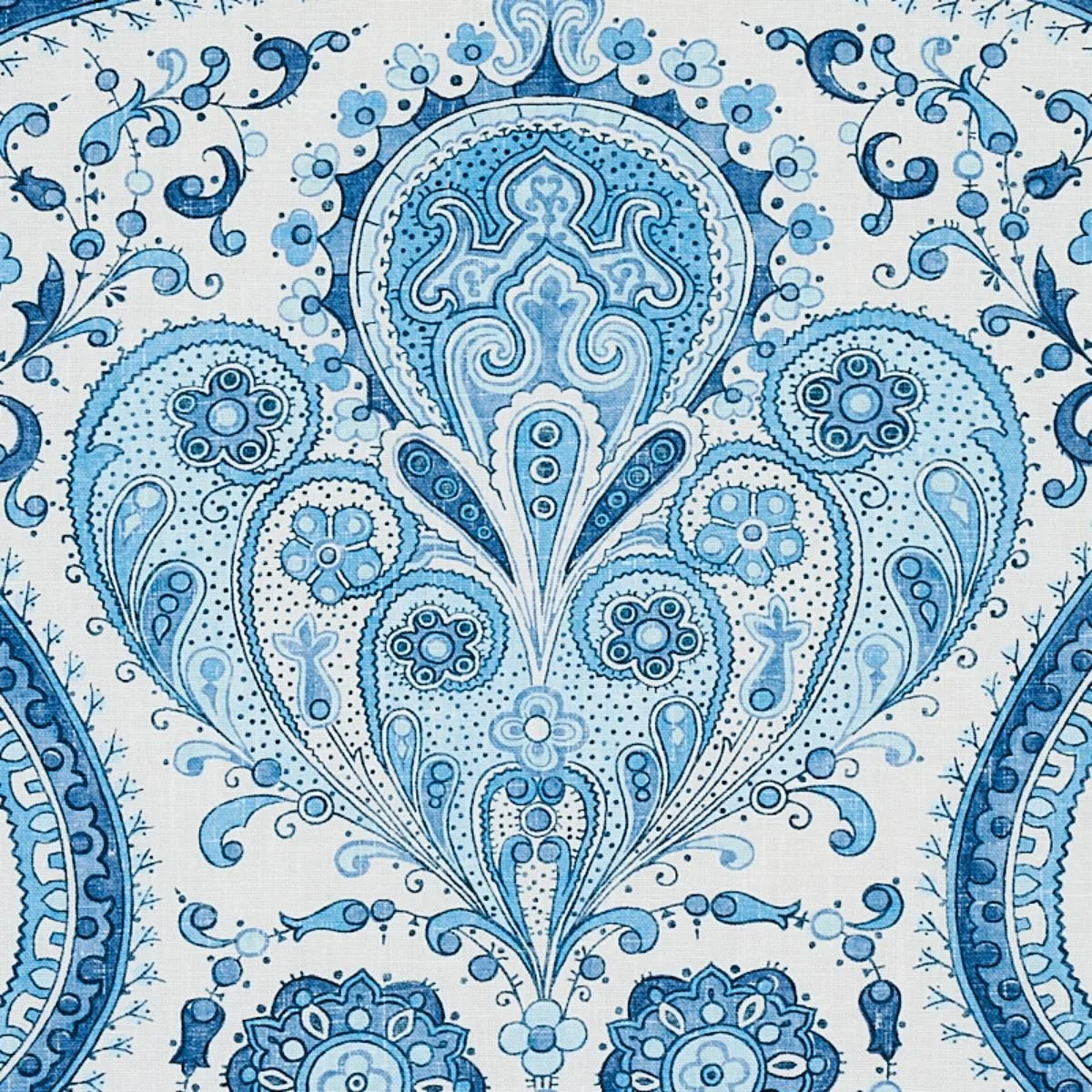 Schumacher 179860 Paisley Court Blue fabric swatch