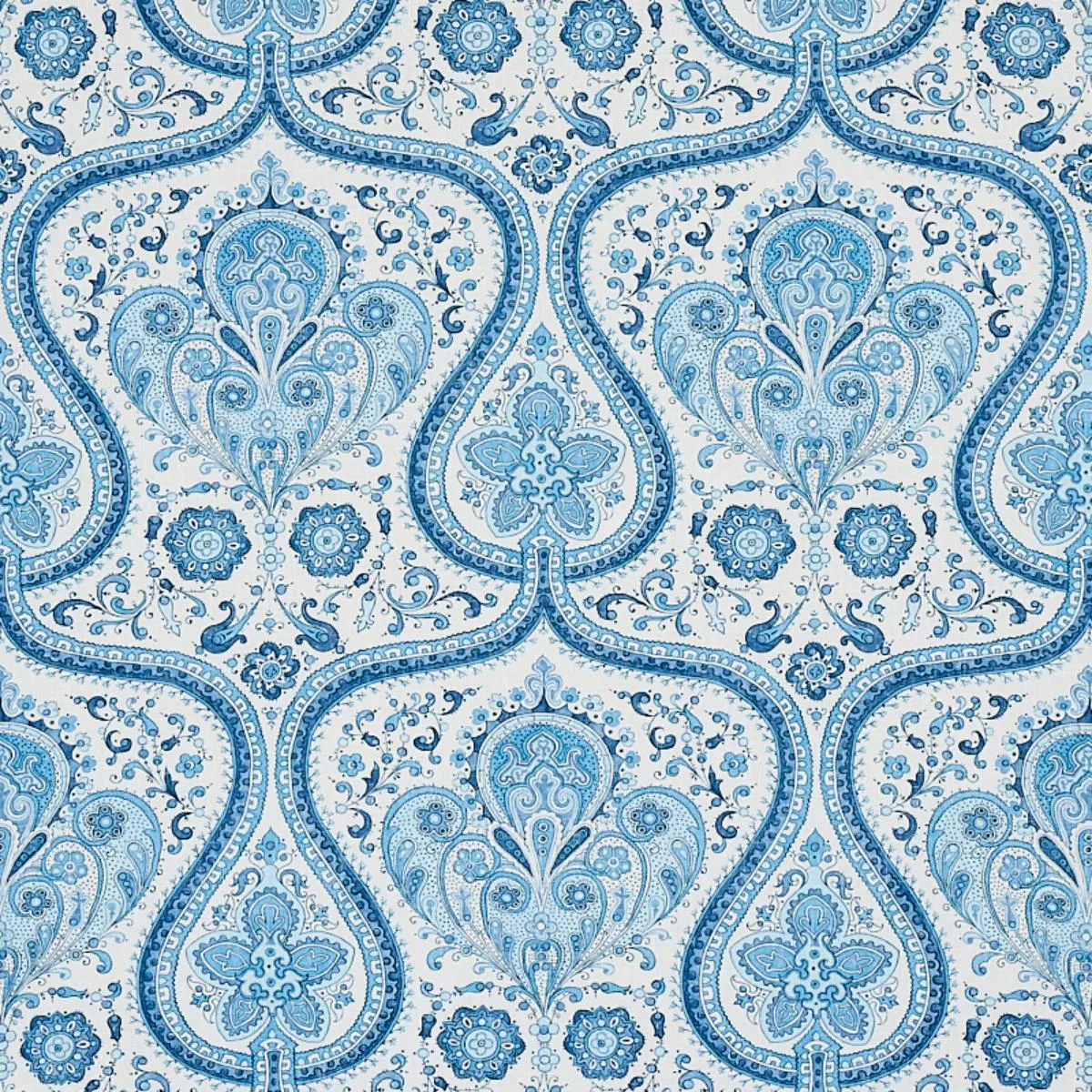 Schumacher 179860 Paisley Court Blue fabric swatch