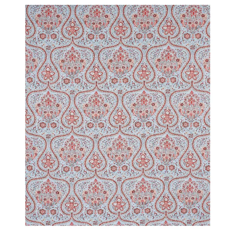 Schumacher 179861 Paisley Court Sky & Rose fabric swatch
