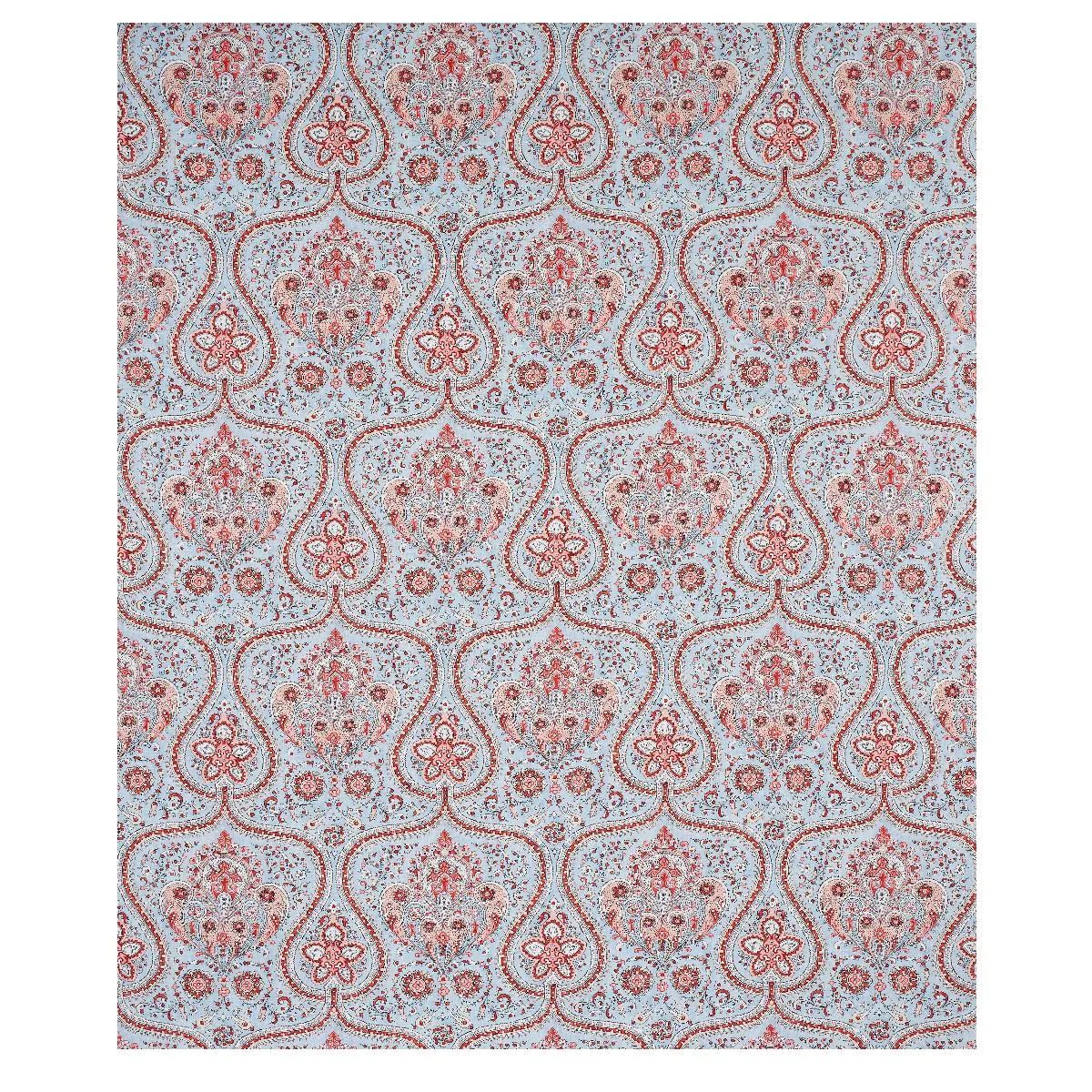 Schumacher 179861 Paisley Court Sky & Rose fabric swatch