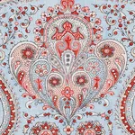 Schumacher 179861 Paisley Court Sky & Rose fabric swatch