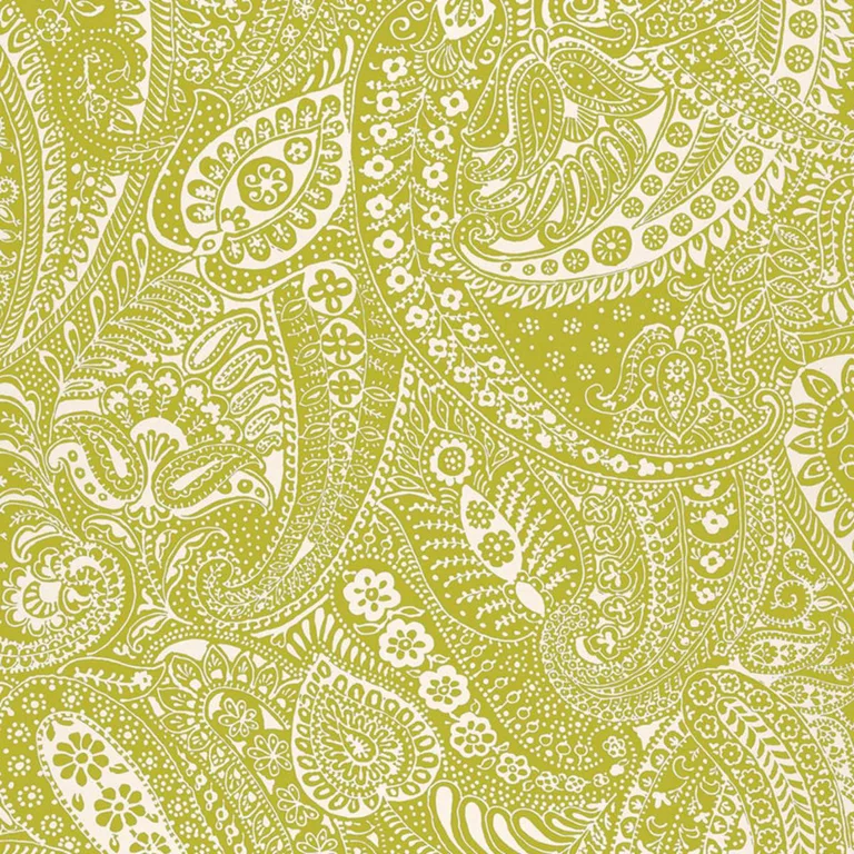 Schumacher 2644321 Paisley Print Soft Chartreuse fabric swatch