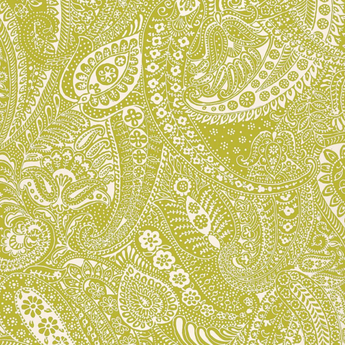 Schumacher 2644321 Paisley Print Soft Chartreuse fabric swatch