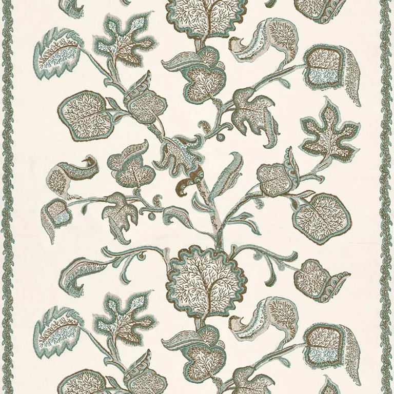 Schumacher 173612 Palampore Block Print Teal fabric swatch