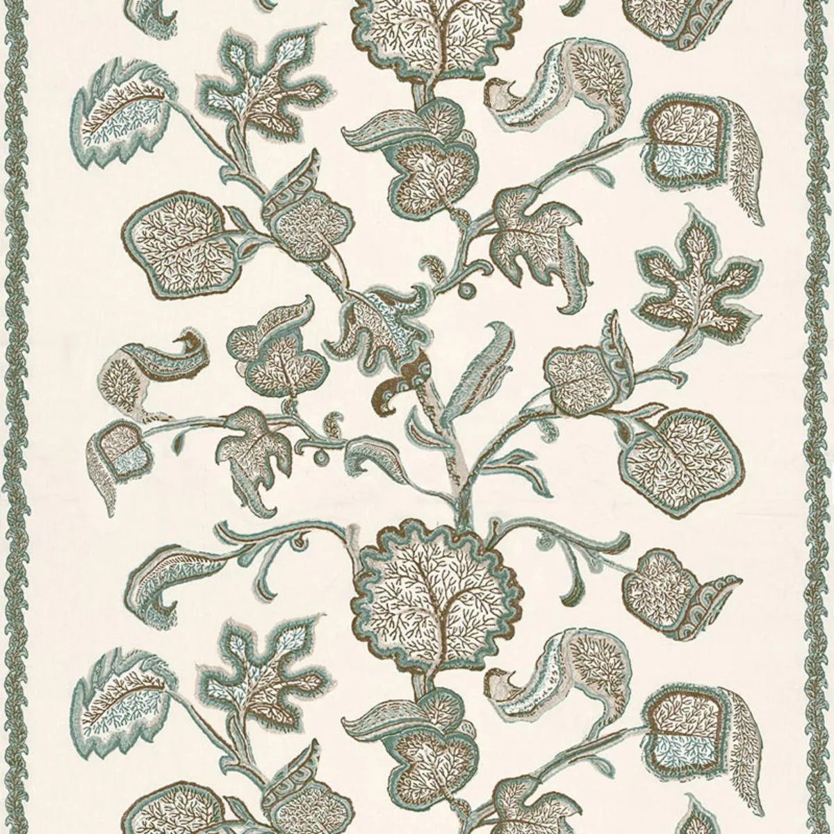 Schumacher 173612 Palampore Block Print Teal fabric swatch