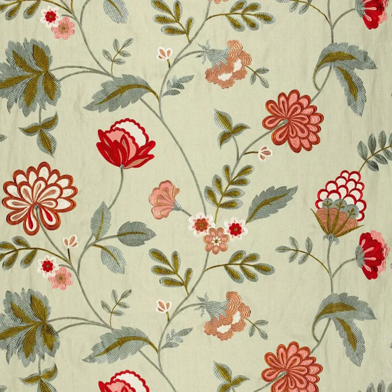 Schumacher 64843 Palampore Embroidery Celadon fabric swatch
