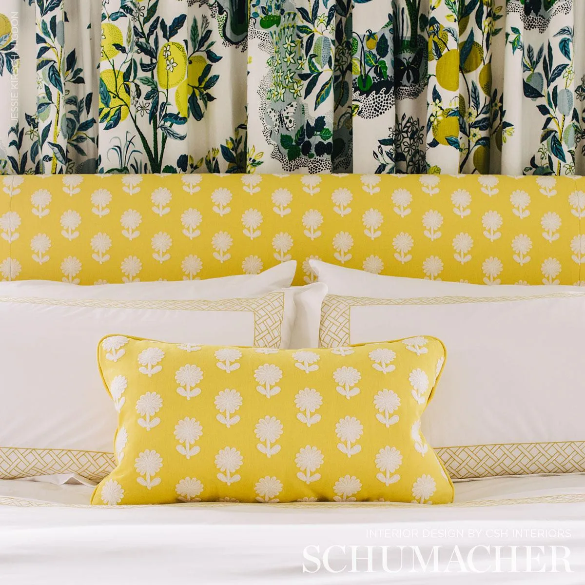 Schumacher 73480 Paley Embroidery Yellow fabric swatch