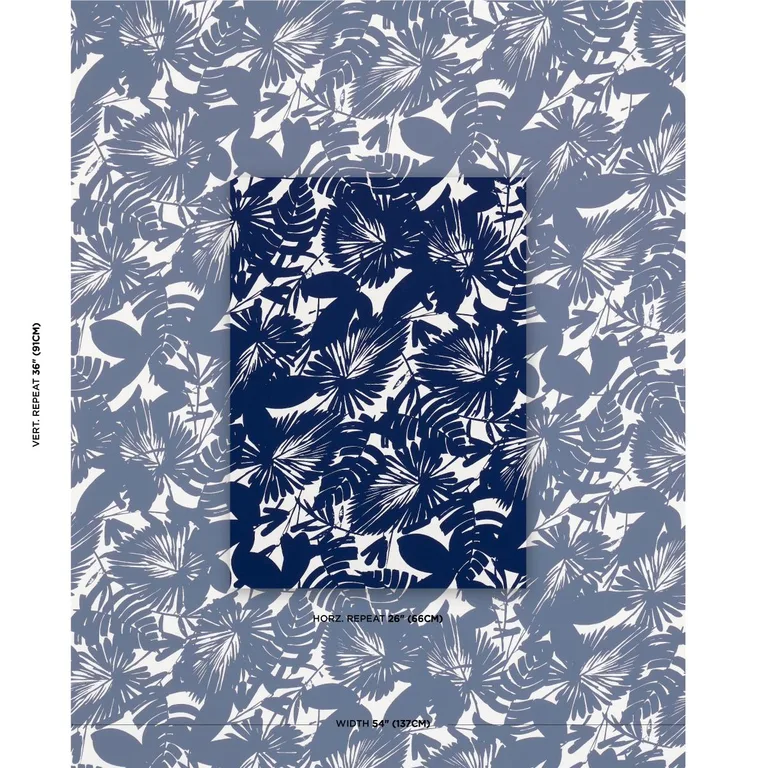 Schumacher 181070 Palisades Palm Indoor/Outdoor Indigo fabric swatch