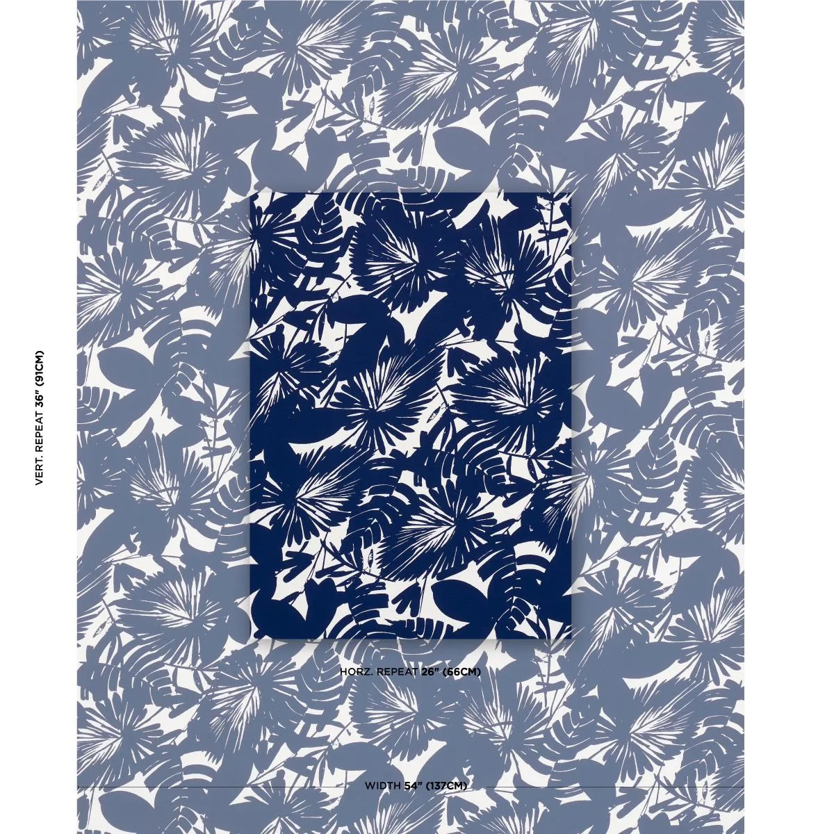 Schumacher 181070 Palisades Palm Indoor/Outdoor Indigo fabric swatch