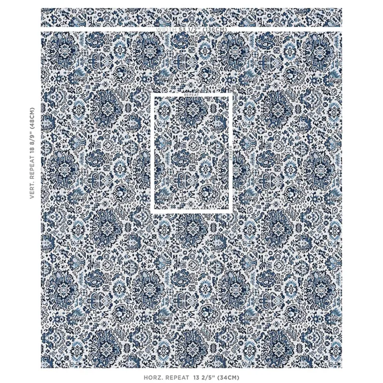 Schumacher 80622 Pallay éPinglé Porcelain On Ivory fabric swatch