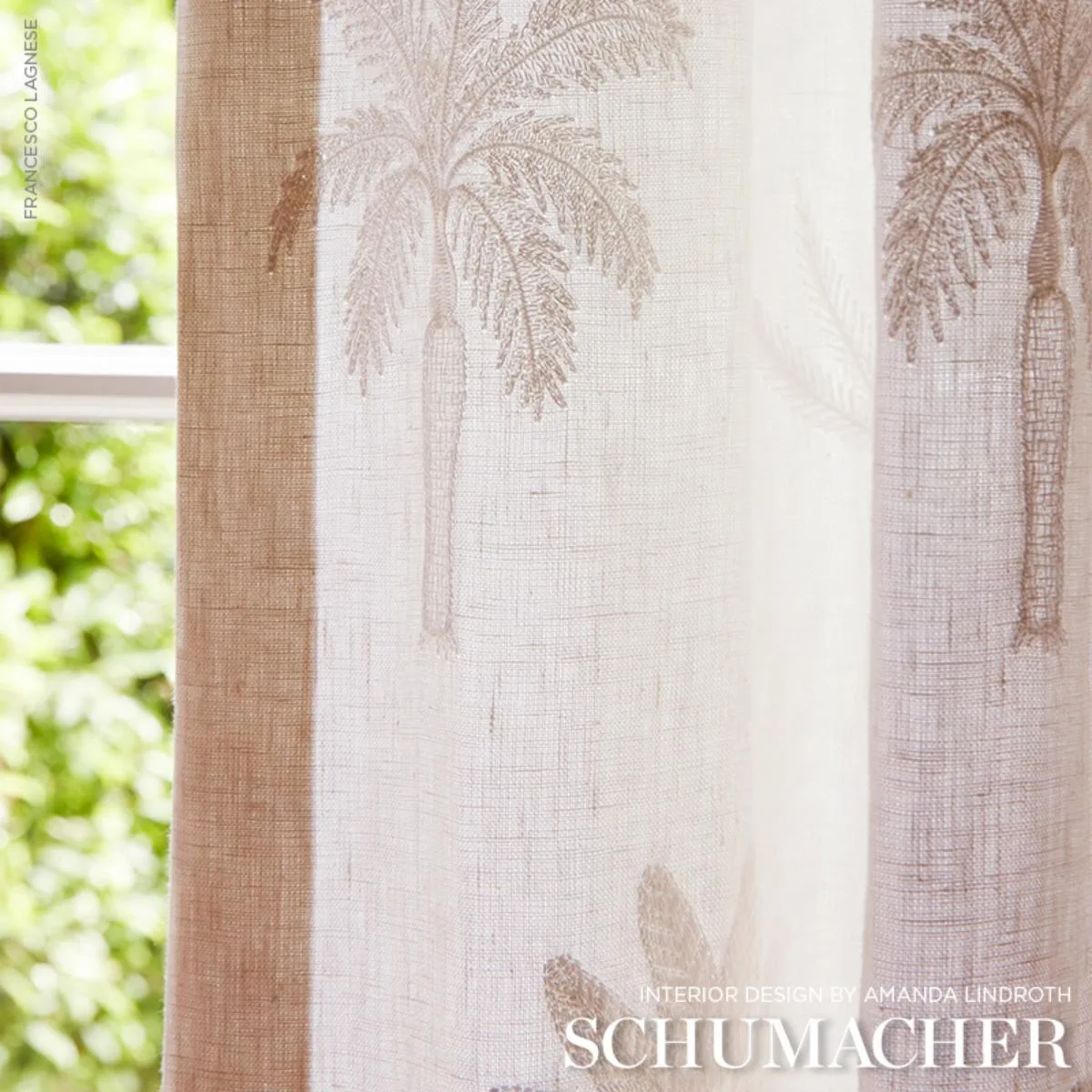 Schumacher 75302 Palmetto Beach Embroidery Ivory fabric swatch