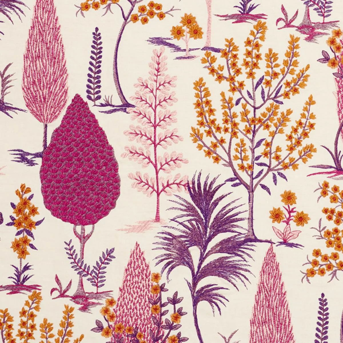 Schumacher 74171 Pandora Embroidery Aubergine fabric swatch