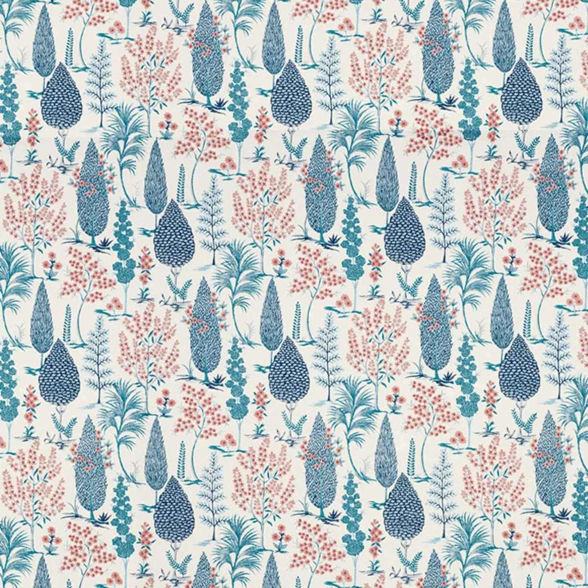 Schumacher 74170 Pandora Embroidery Delft & Rose fabric swatch