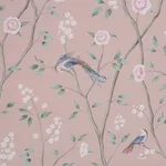 Schumacher 183031 Paradise Birds Blush fabric swatch