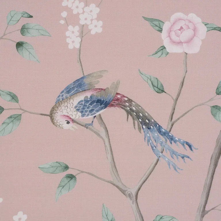 Schumacher 183031 Paradise Birds Blush fabric swatch