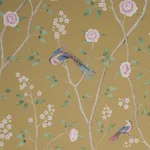Schumacher 183032 Paradise Birds Gold fabric swatch