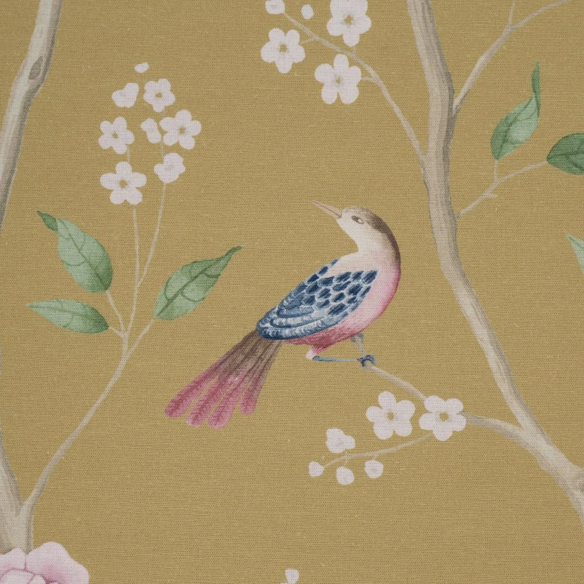 Schumacher 183032 Paradise Birds Gold fabric swatch