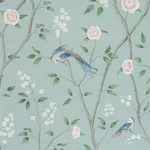 Schumacher 183030 Paradise Birds Mineral fabric swatch