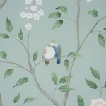 Schumacher 183030 Paradise Birds Mineral fabric swatch