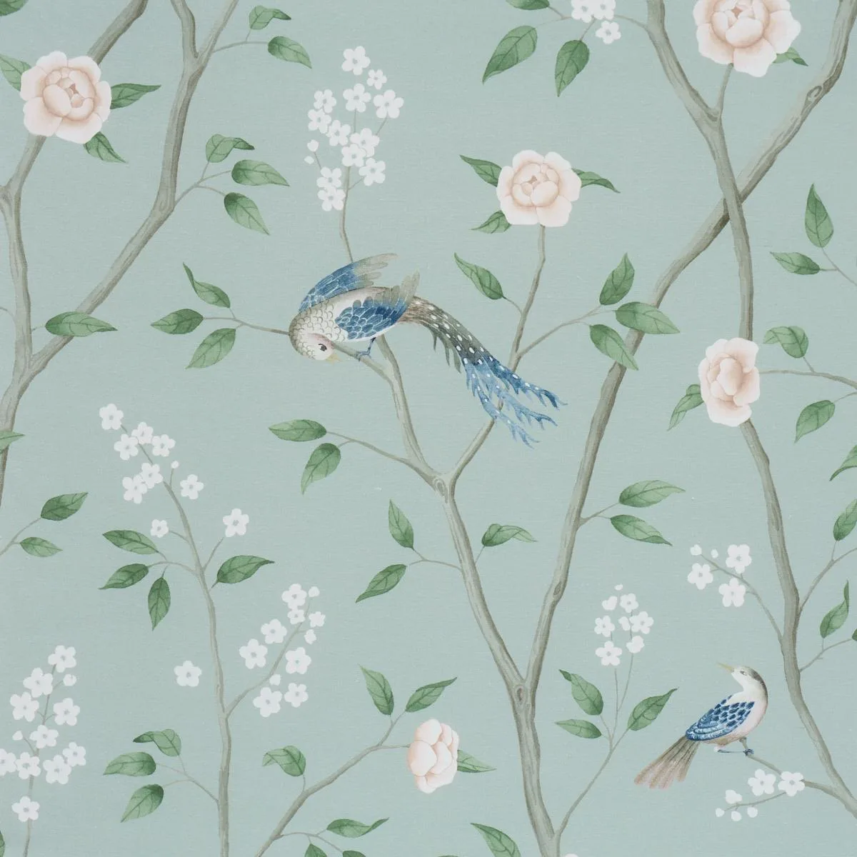 Schumacher 183030 Paradise Birds Mineral fabric swatch