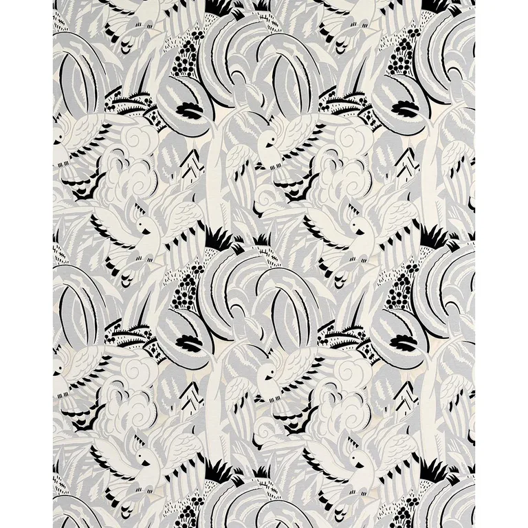 Schumacher 83181 Parrots Moderne Dove fabric swatch
