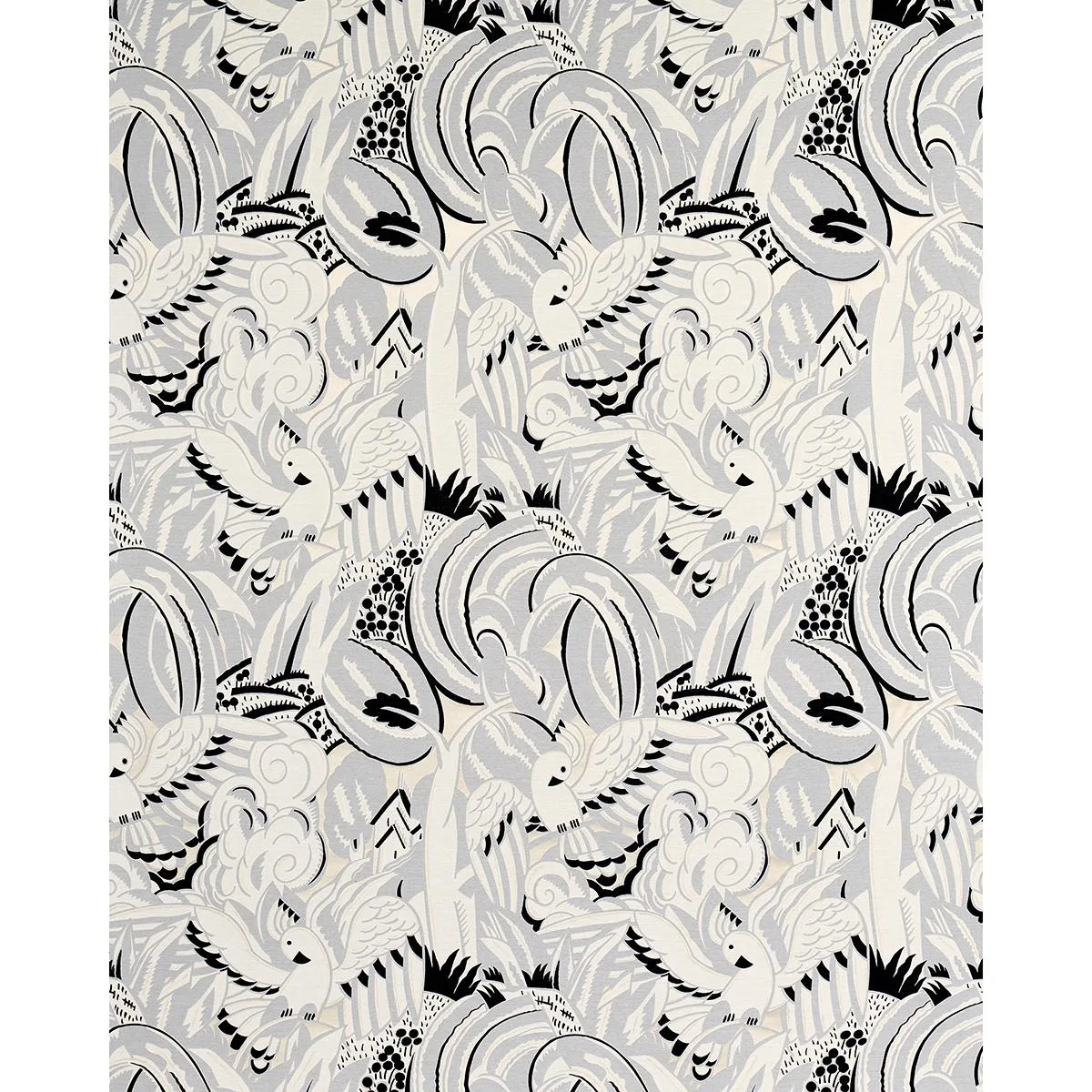 Schumacher 83181 Parrots Moderne Dove fabric swatch