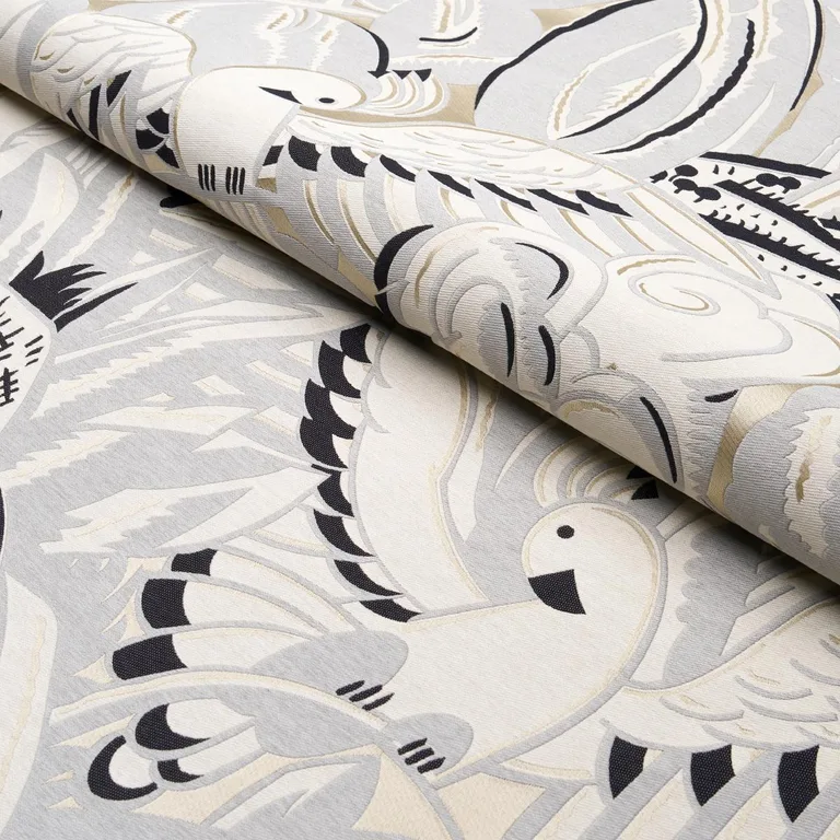 Schumacher 83181 Parrots Moderne Dove fabric swatch