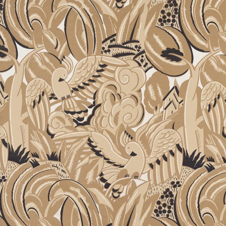 Schumacher 83180 Parrots Moderne Sandstone fabric swatch