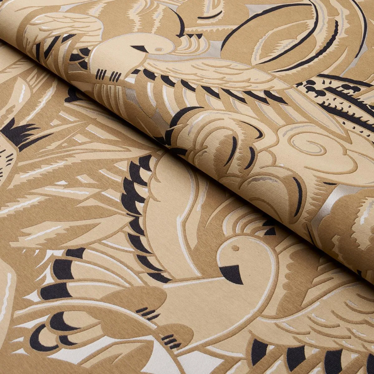 Schumacher 83180 Parrots Moderne Sandstone fabric swatch
