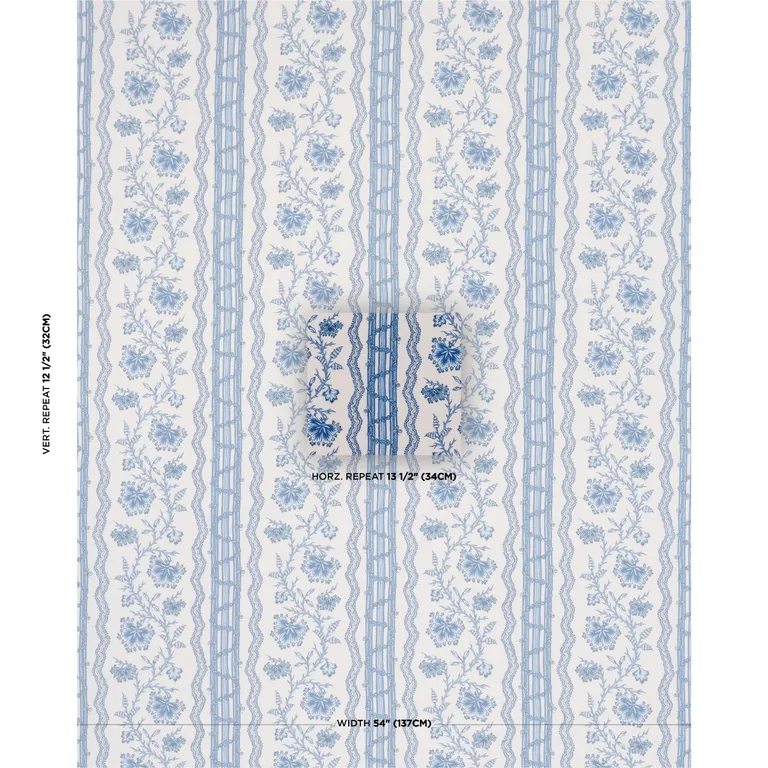 Schumacher 182712 Parvati Floral Stripe Delft fabric swatch
