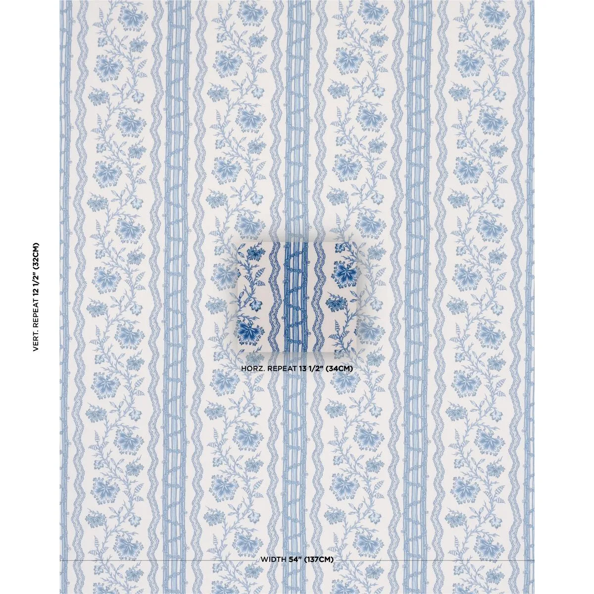 Schumacher 182712 Parvati Floral Stripe Delft fabric swatch