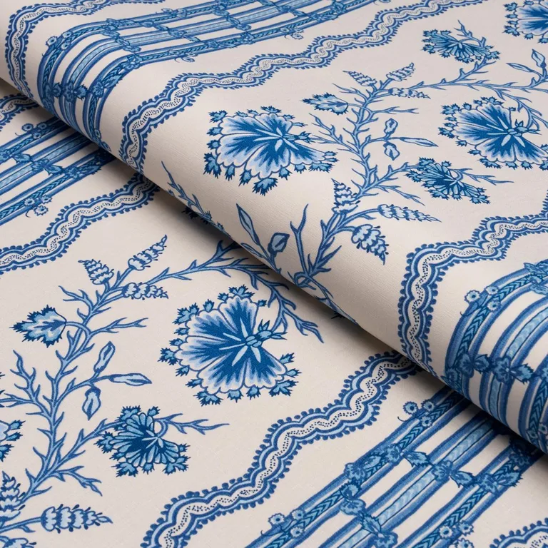 Schumacher 182712 Parvati Floral Stripe Delft fabric swatch