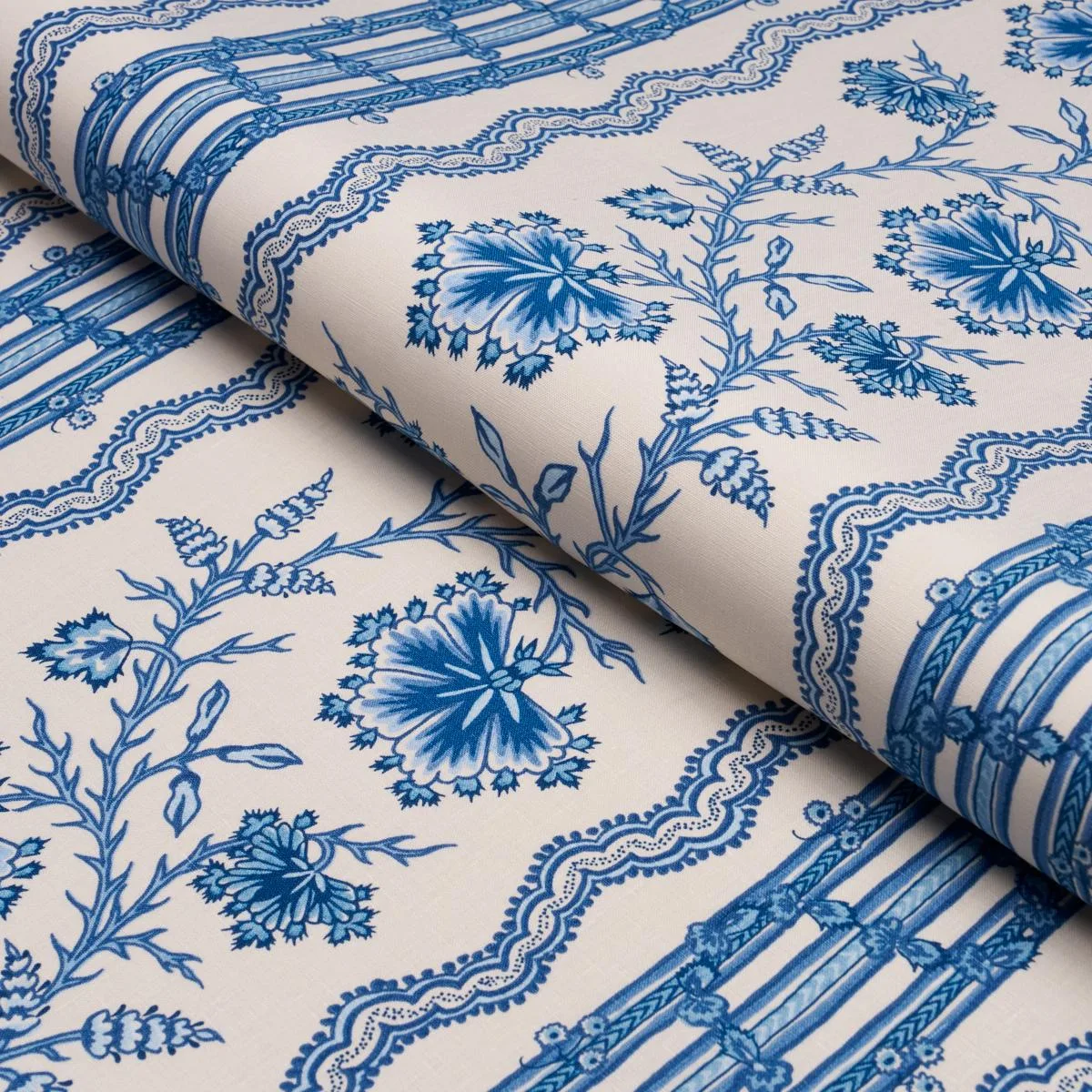 Schumacher 182712 Parvati Floral Stripe Delft fabric swatch