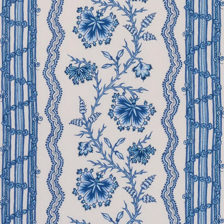 Schumacher 182712 Parvati Floral Stripe Delft fabric swatch