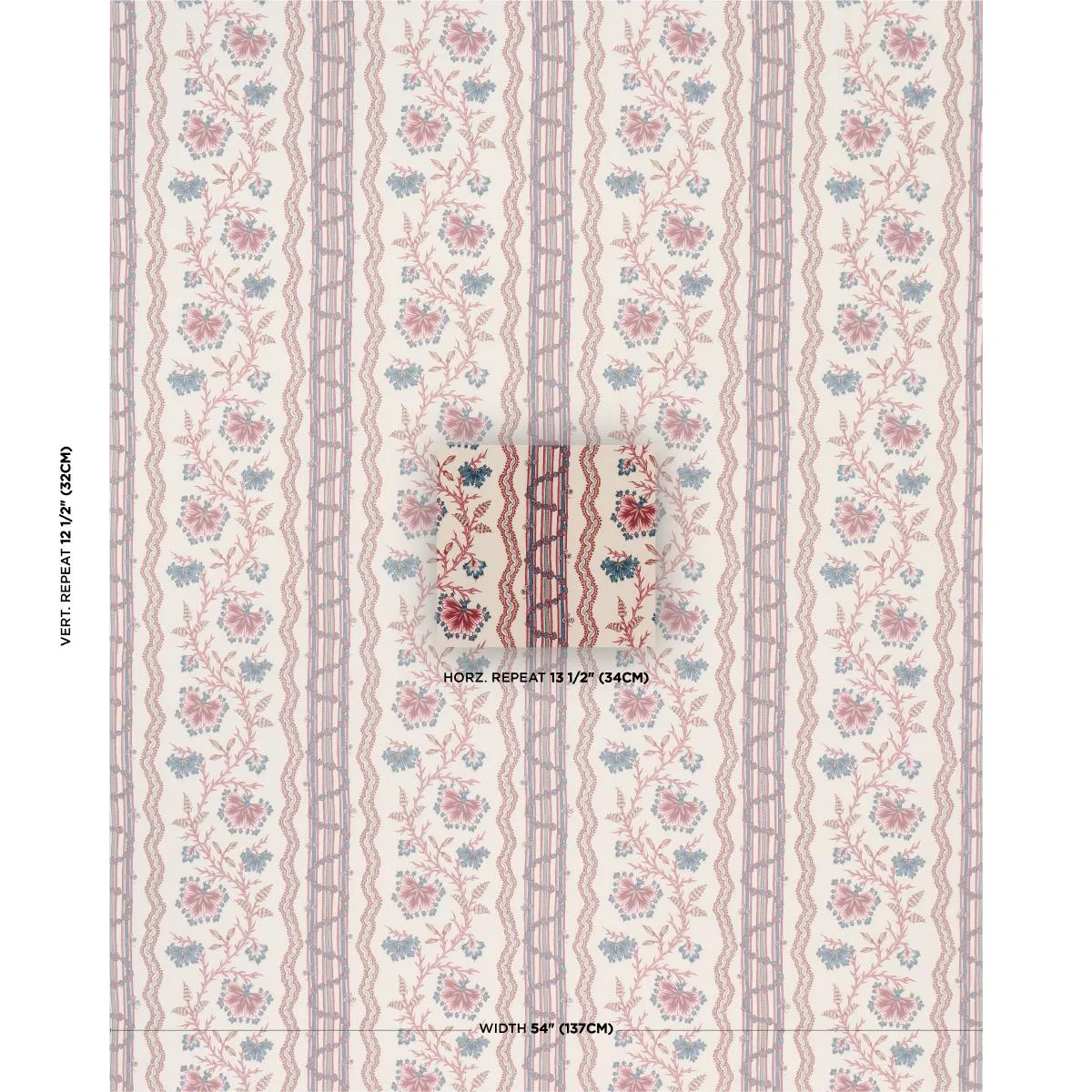Schumacher 182710 Parvati Floral Stripe Vermilion fabric swatch