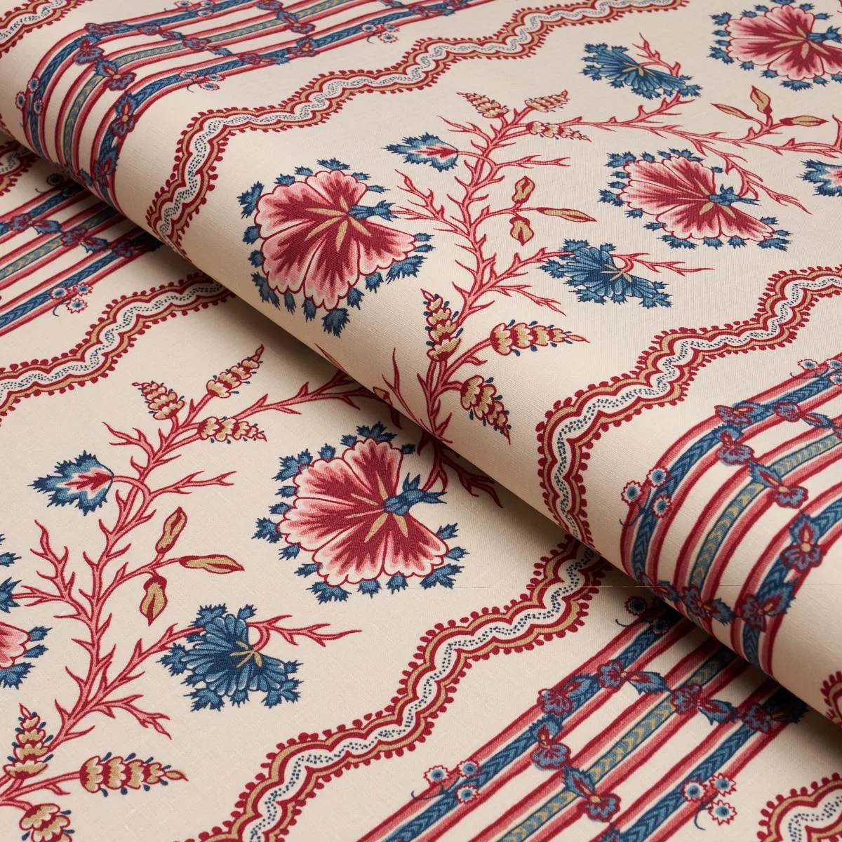 Schumacher 182710 Parvati Floral Stripe Vermilion fabric swatch