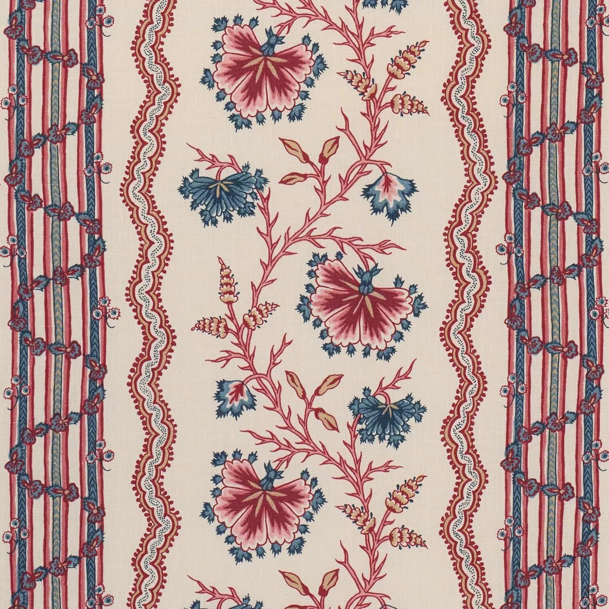 Schumacher 182710 Parvati Floral Stripe Vermilion fabric swatch