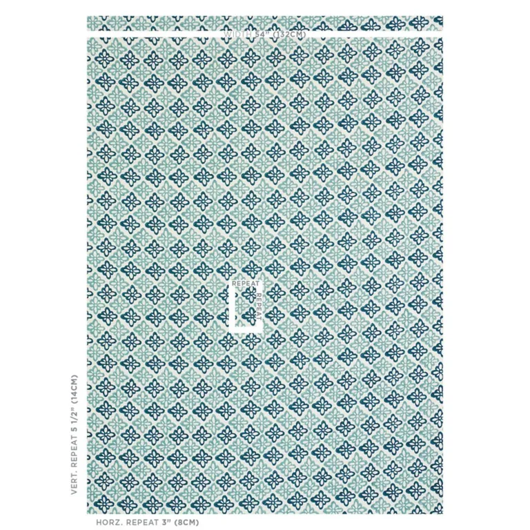 Schumacher 179301 Pattee Hand Block Print Blue fabric swatch