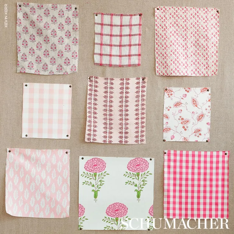 Schumacher 72072 Pauline Check Casement Rose fabric swatch