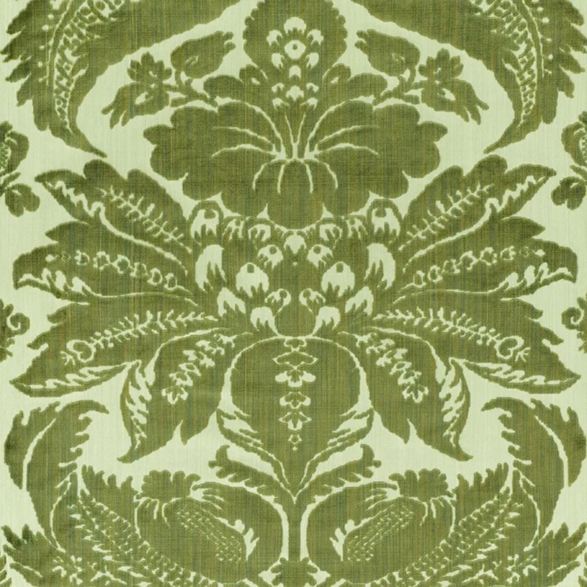 Schumacher 73980 Pavia Silk Velvet Olivine fabric swatch