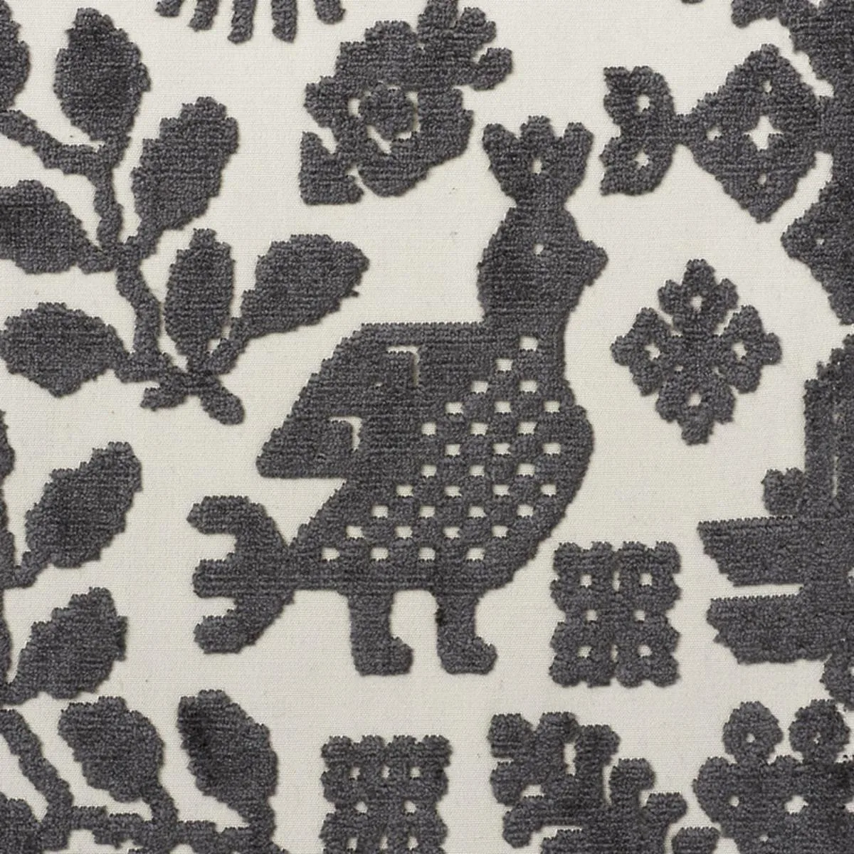 Schumacher 72970 Pavone Velvet Carbon fabric swatch