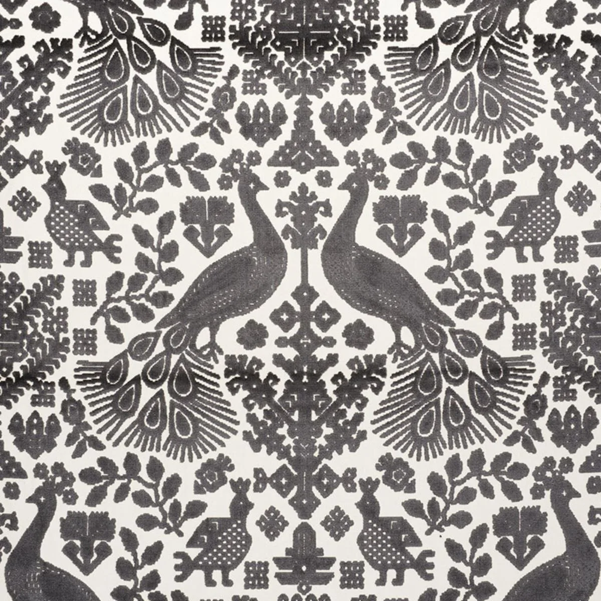 Schumacher 72970 Pavone Velvet Carbon fabric swatch