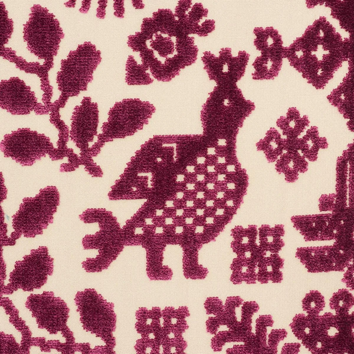 Schumacher 72972 Pavone Velvet Garnet fabric swatch