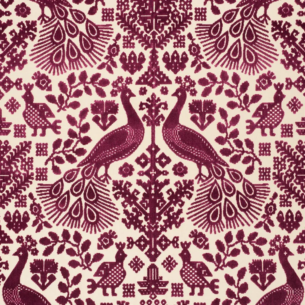 Schumacher 72972 Pavone Velvet Garnet fabric swatch
